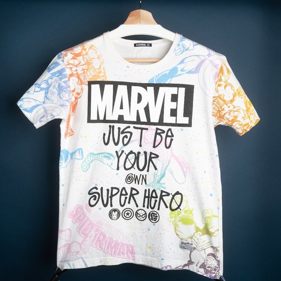 Men's STAYREAL Marvel Print White T-Shirt Size M - Picture 1 of 3
